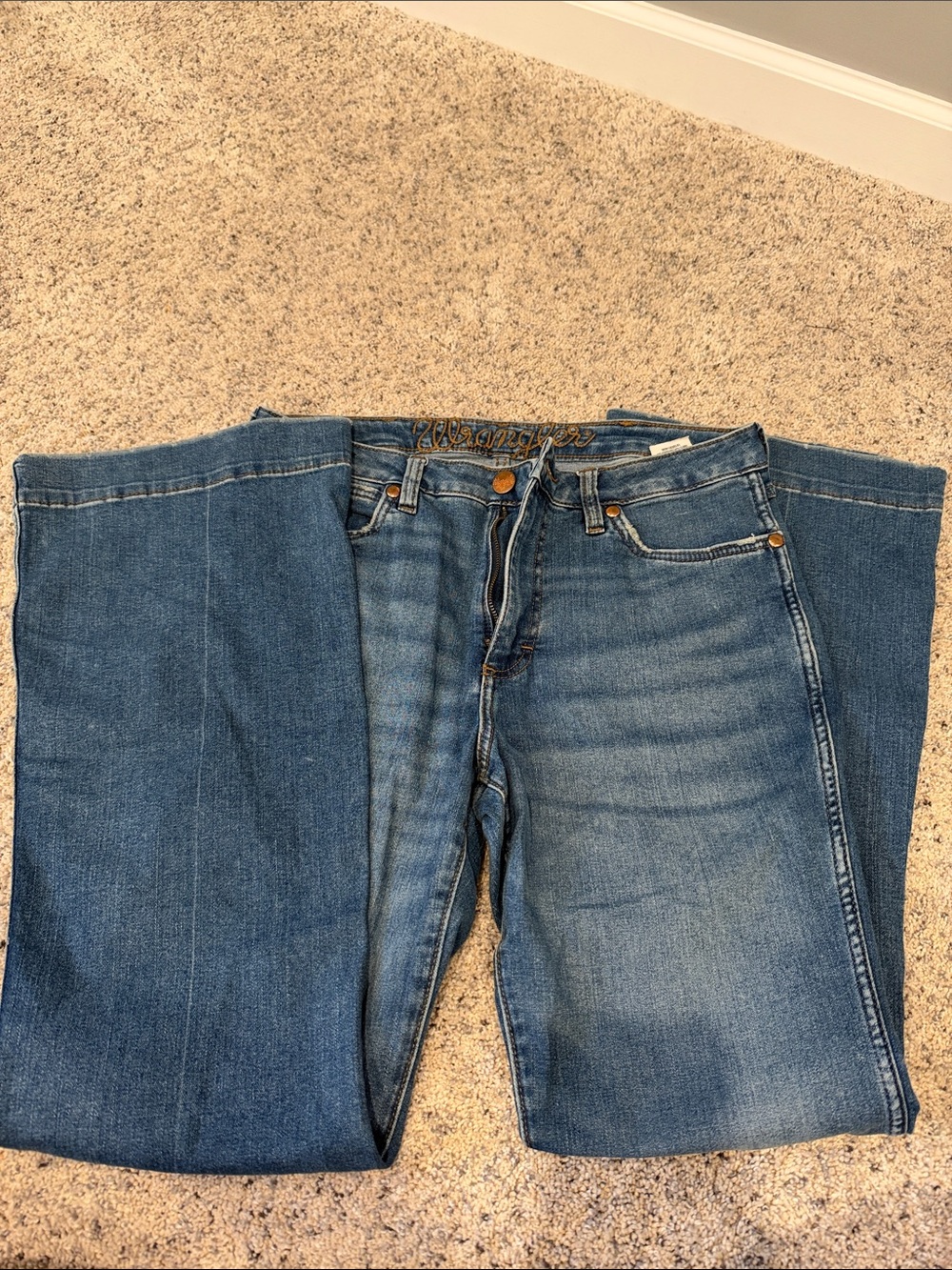 Wrangler Women's Two-Tone Denim Bootcut Jeans in Medium & Dark Blue